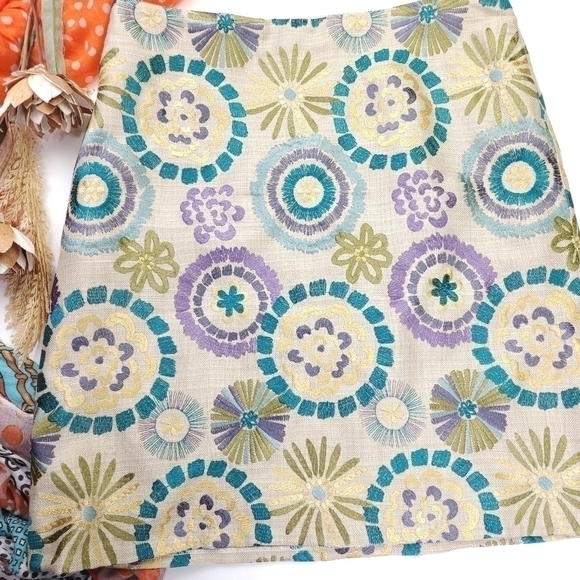 Sevier Skirt Cotton Linen Embroidered Floral Weave Skirt Sz 12 - Picture 2 of 10